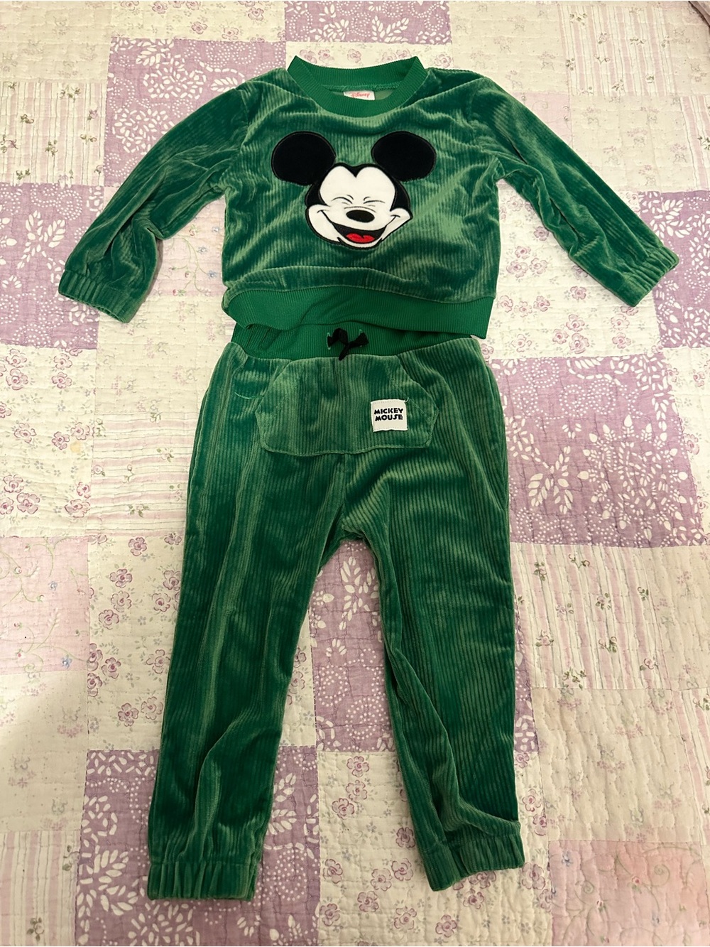 Disney Green Mickey Mouse Corduroy Two-Piece Costume Set - Picture 1 of 1